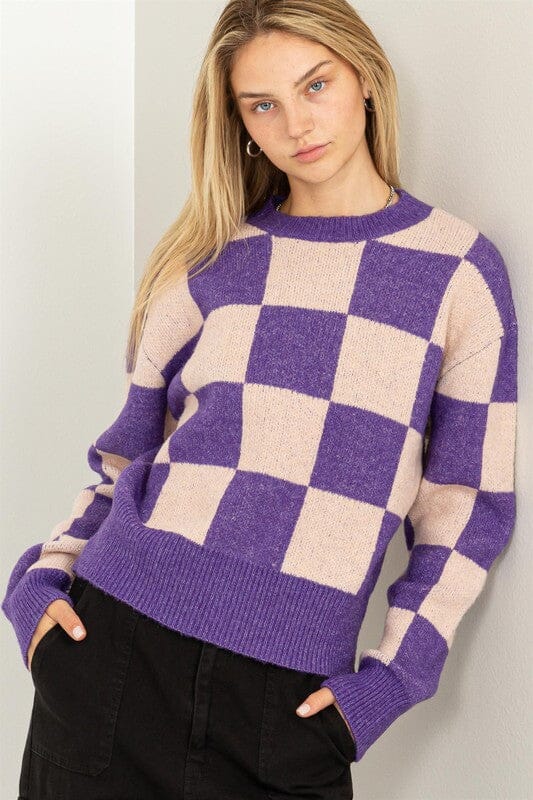 Weekend Chills Checkered Sweater sweater Double Zero PURPLE / PINK S 